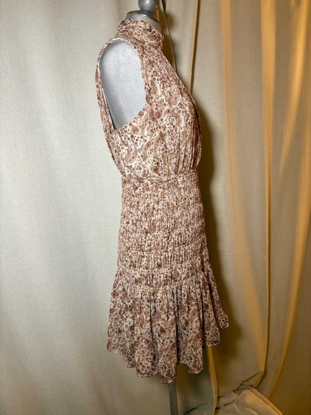 House of Harlow 1960 Paisley Smocked Mini Dress Boho Luxe Farm Rio Vibe Small - Picture 8 of 15